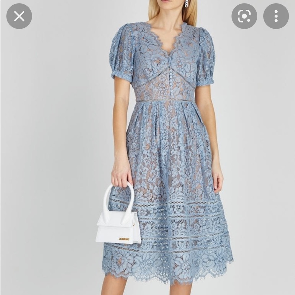 SELF-PORTRAIT Blue Guipure Lace Midi Dress